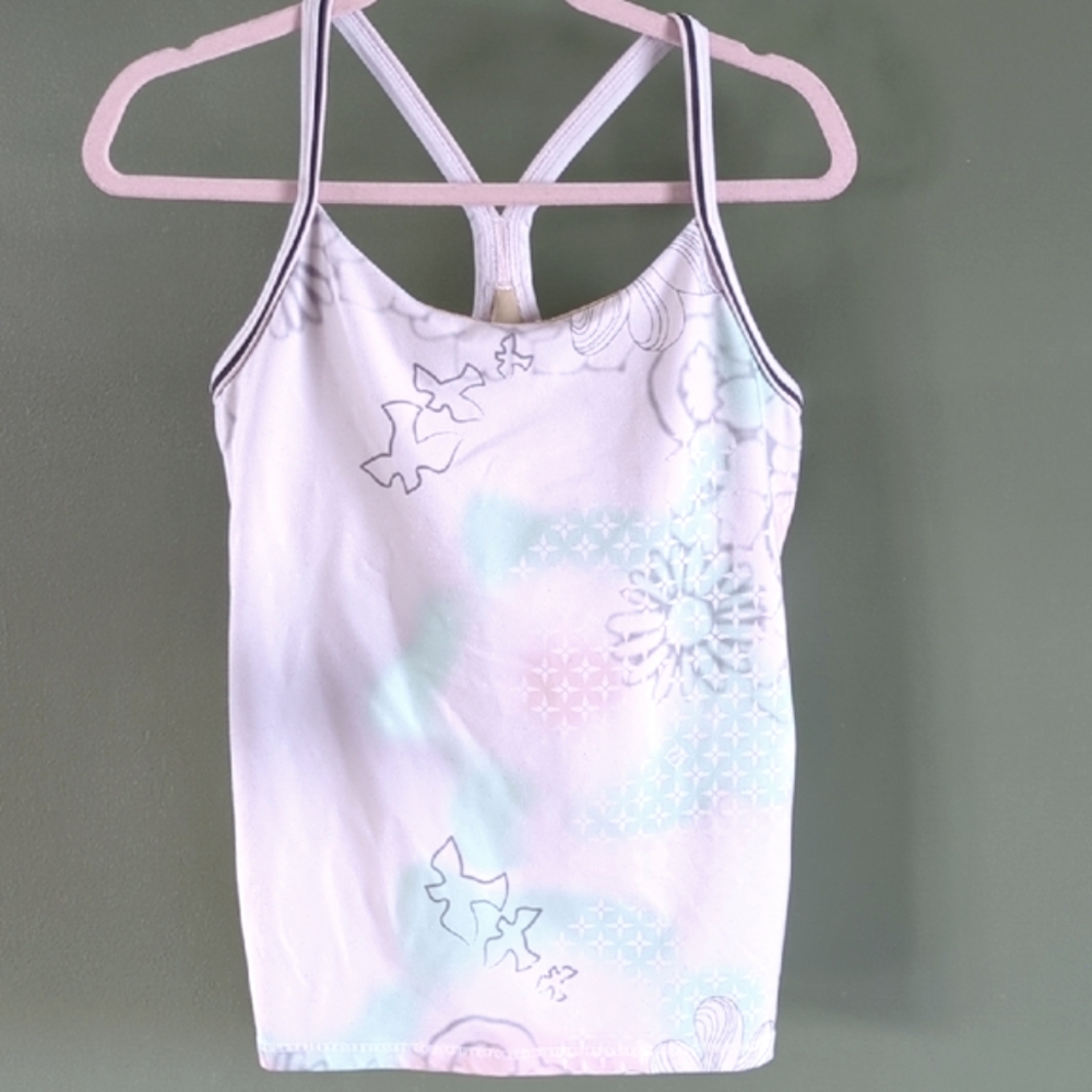 Lululemon Dove Pastel Floral Mix A Lot Power Y Yoga Workout Tank 12 HTF Rare - Picture 2 of 8